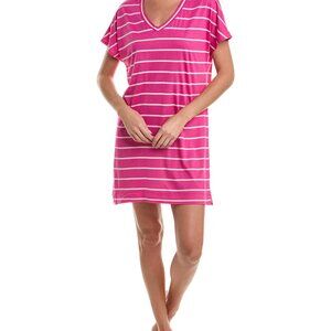 Hanro Laura Oversized  Nightshirt Cotton Blend Striped Berry Pink S NWT